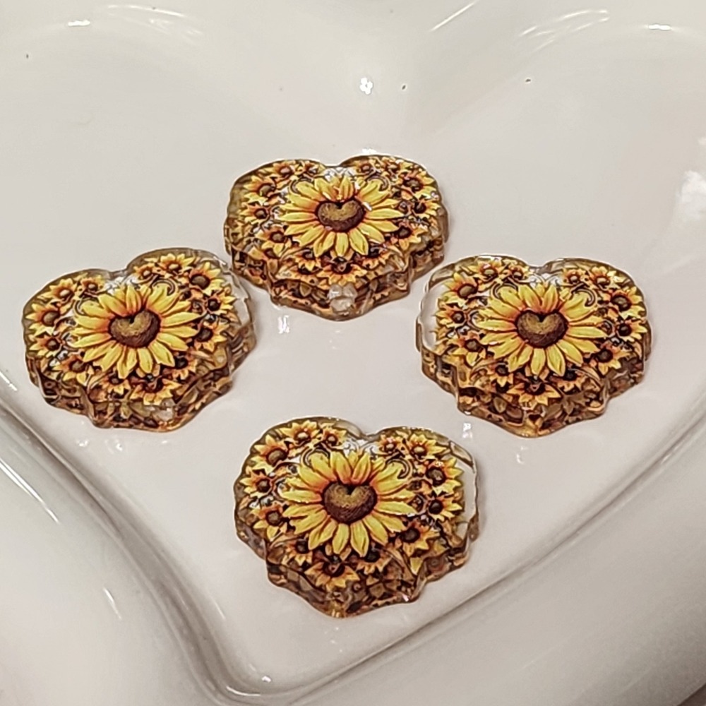 Sunflower Heart 2 Pcs Focal Bead Beaded Pen Acrylic Jewelry Charms